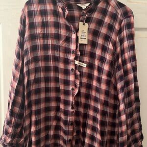 Terra & Sky Pink and Purple Plaid Ruffle Flannel Shirt 2X